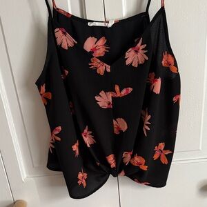 Lush Black Camisole with Pink Floral Design